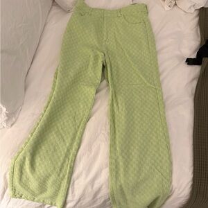 Zara Light Green and wAhite Textured Pants